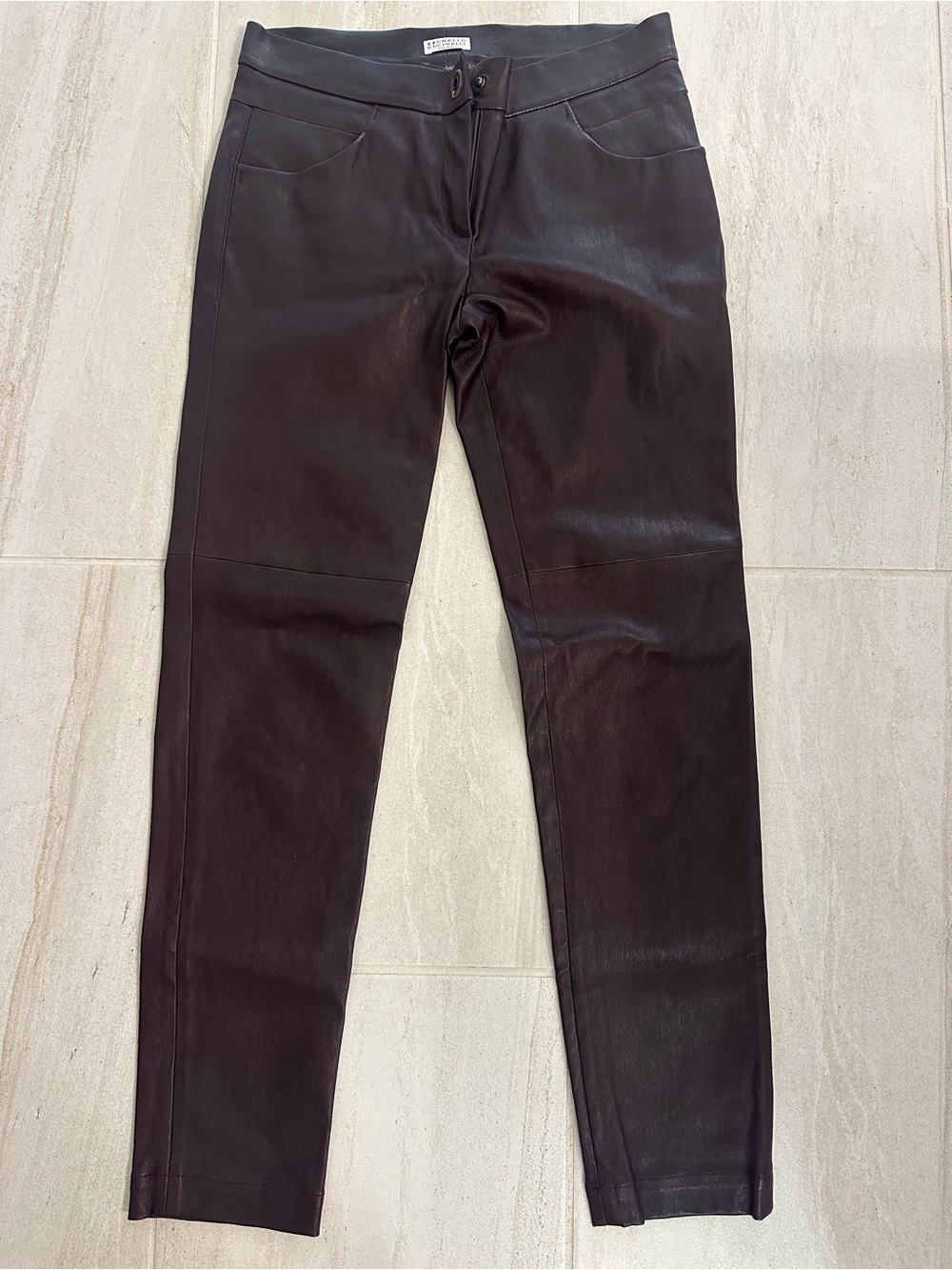 Brunello Cucinelli Brown Leather Trousers with Rose Lining